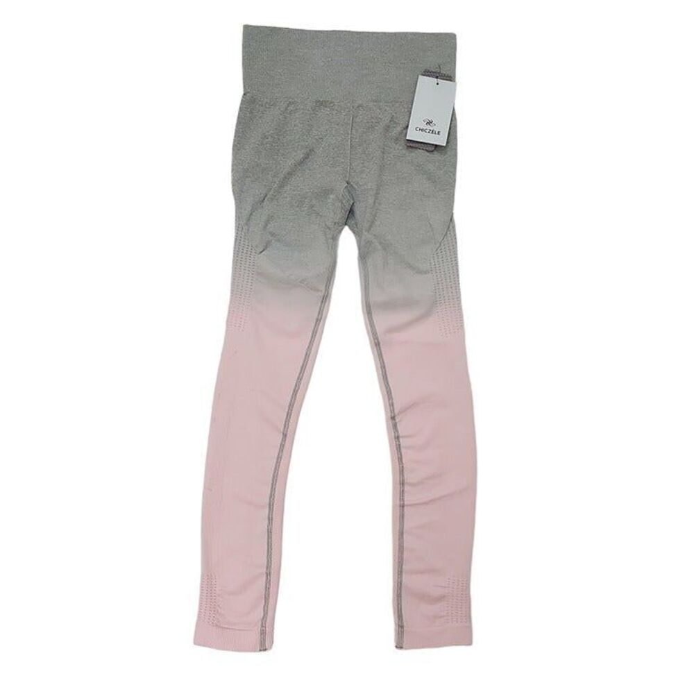 Chiczele Leggings Womens Small Gray High Waisted Pink Athletic Yoga Gym Shaping